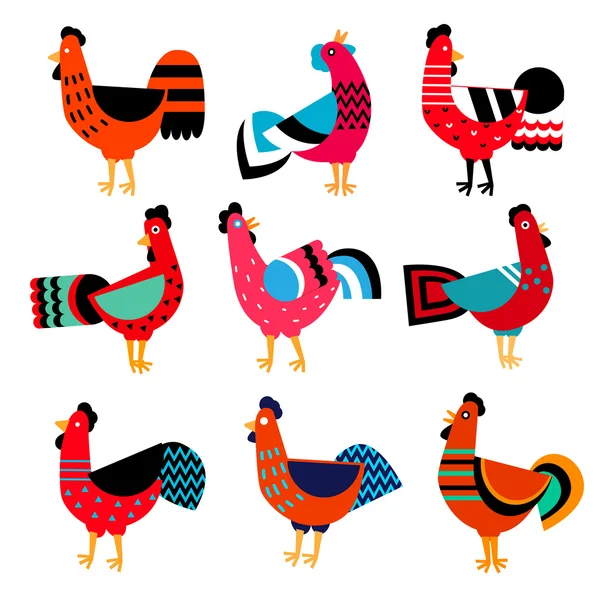 Vector set of roosters — Stock Vector