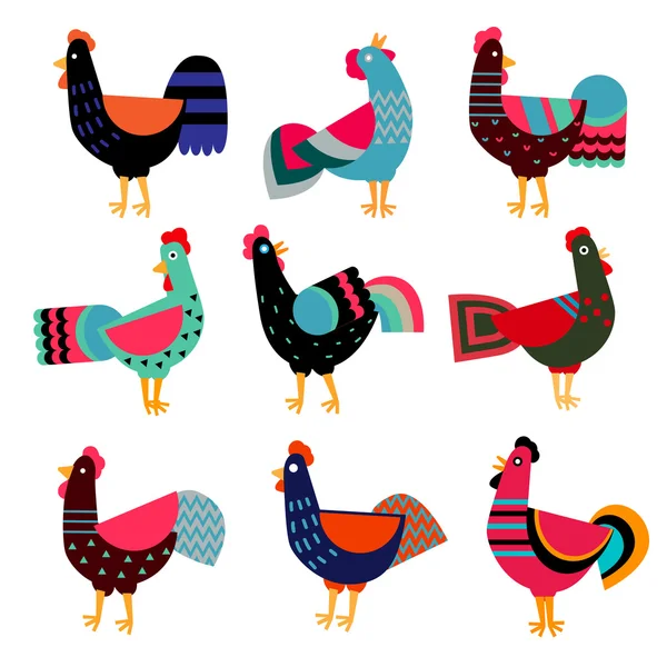 Vector set of roosters — Stock Vector