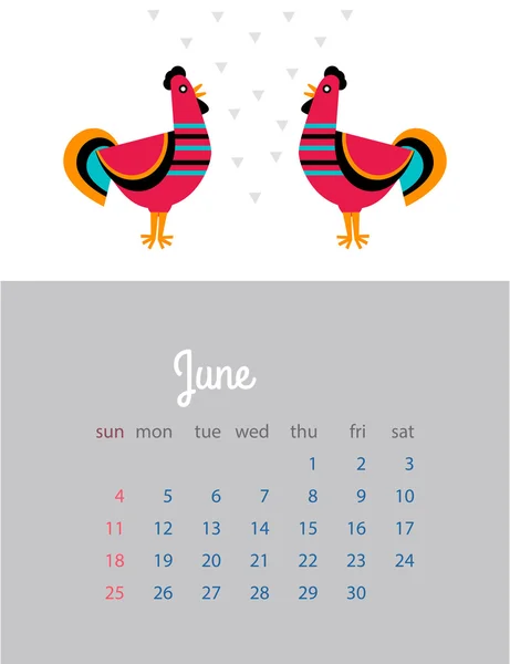 Ежемесячный календарь 2017. Год Красного Петуха. Календарь с — стоковый вектор