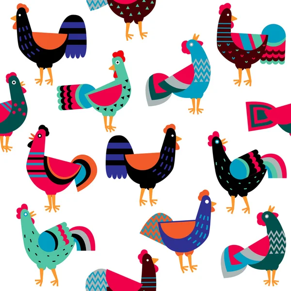 Patrón sin costuras con gallos decorados — Archivo Imágenes Vectoriales