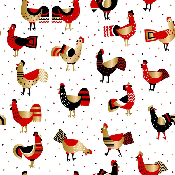 Red rooster seamless pattern — Stock Vector