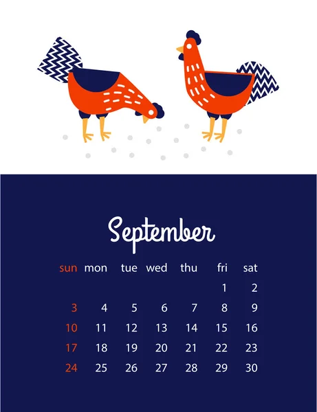Rooster calendar page — Stock Vector