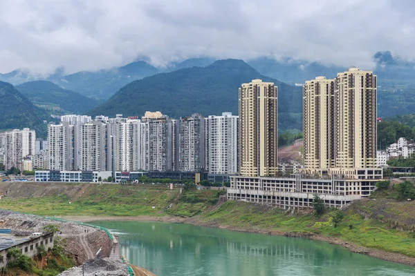 Vista Ciudad Wulong Chongqing Edificios Gran Altura Residencial Moderno Centro —  Fotos de Stock