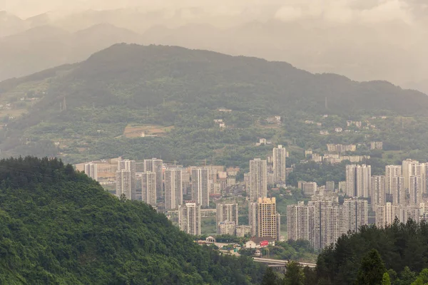 Vista Ciudad Wulong Chongqing Edificios Gran Altura Residencial Moderno Centro —  Fotos de Stock