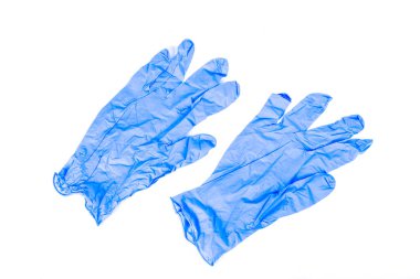 Tıbbi steril lateks mavi eldiven beyaz arka plan üzerinde izole
