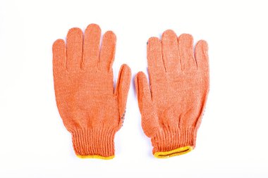 Beyaz arka plan üzerinde sarı koruyucu Eldivenler için izole iş 