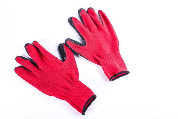 Isolated on white background professional red  gloves for working