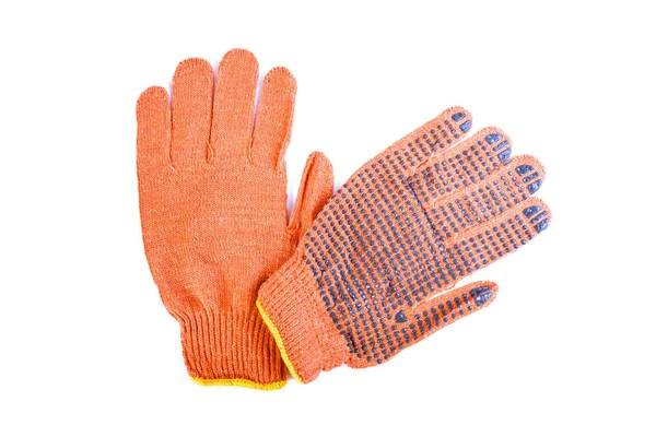 Новые желтые перчатки, которые защищают руки изолированы. Перчатки из ткани — стоковое фото
