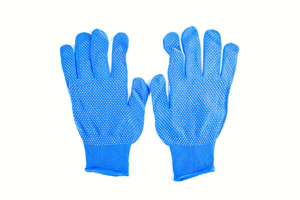 Work clothes. Protective blue gloves isolated over white background 
