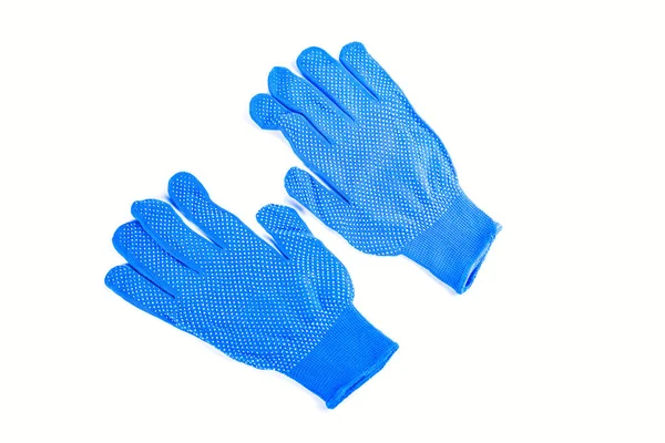 Μπλε γάντια εργασίας που απομονώνονται σε λευκό φόντο — Φωτογραφία Αρχείου