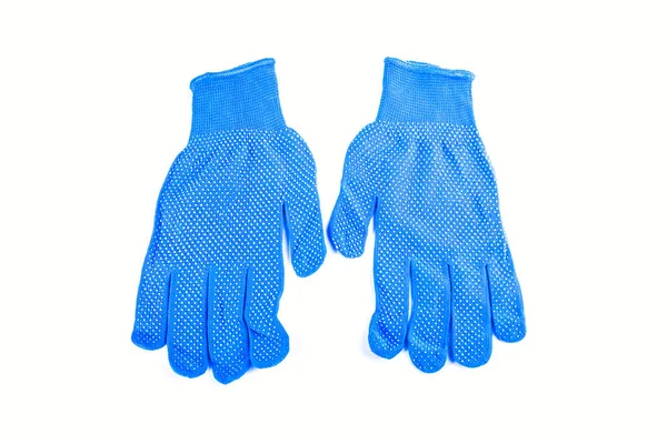 Новые синие рабочие перчатки изолированы на белом фоне — стоковое фото