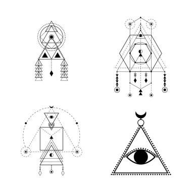 Kutsal geometri formlar, çizgiler, logo, işaret, sembol, şekil.