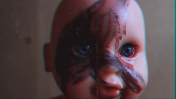 Two scary dolls are looking at the camera. VHS video. — 비디오