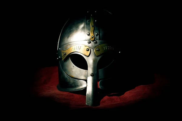 Viking helmet isolated on background a red material — Stock Photo, Image