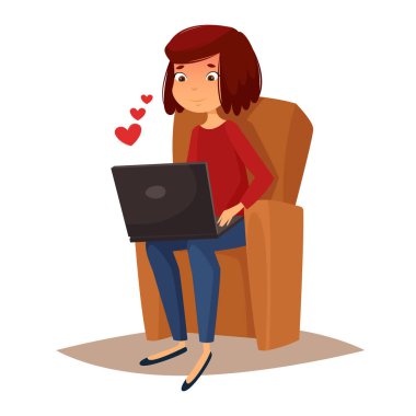 Aşk içinde laptop ile kız