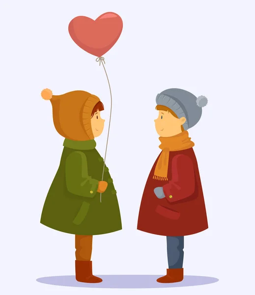 Menino e menina com balão —  Vetores de Stock