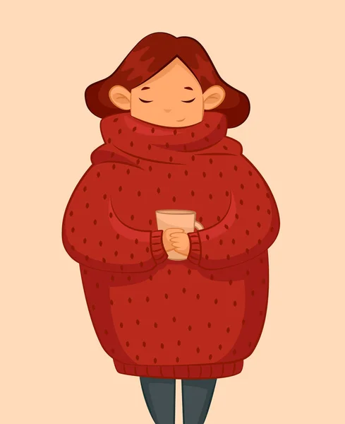 Chica en suéter acogedor con café — Archivo Imágenes Vectoriales