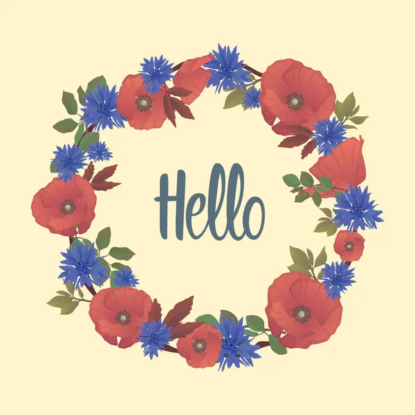 Hallo in cirkel in bloemen — Stockvector