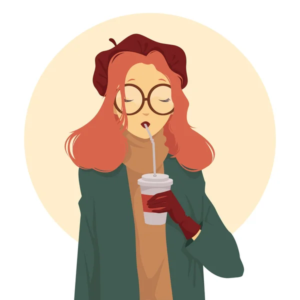 Chica beber café — Vector de stock