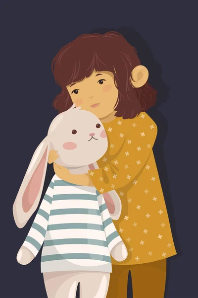 Fille avec lapin jouet — Image vectorielle