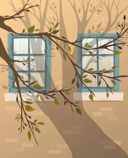 Ombres des branches sur la maison — Image vectorielle