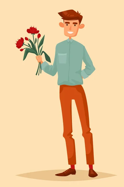 Boy with bouquet of flowers — Stock Vector