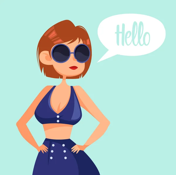 Desenho animado menina em óculos de sol e roupa de banho — Vetor de Stock
