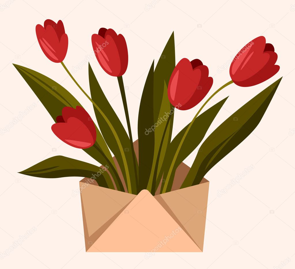 tulip flowers inside envelope