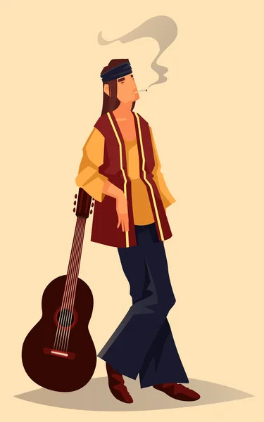 Hippie muž s kytarou — Stockový vektor