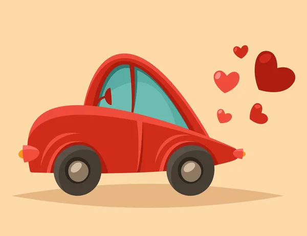 可爱的红色小车用的心 — 图库矢量图片
