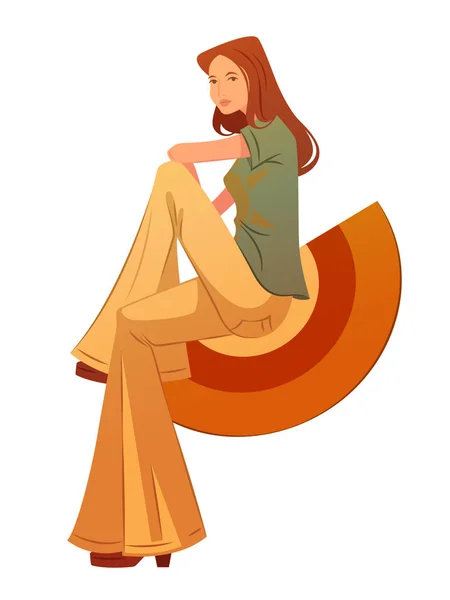 Cute 70S Style Girl Vector Cartoon Illustration Character Design — Stock Vector
