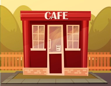 Sevimli küçük kafe. Karikatür tarzı. Vektör çizim.