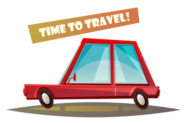 Red Cartoon Car Road Time Travel Sign Vector Illustration — Stock Vector