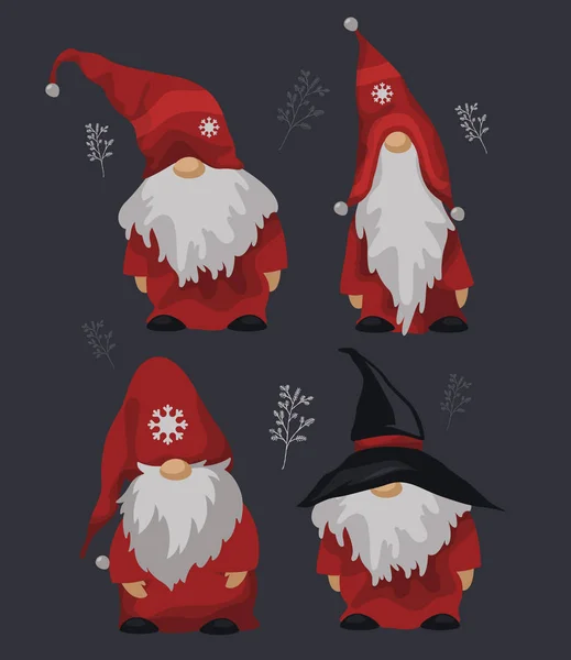 Salam Musim Kartu Natal Gnome Kecil Yang Lucu Ilustrasi Vektor - Stok Vektor