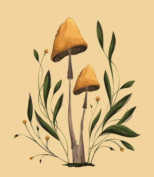 Mignon Vecteur Fantaisie Champignons Illustration Flore Faune Art Nature Toadstool — Image vectorielle