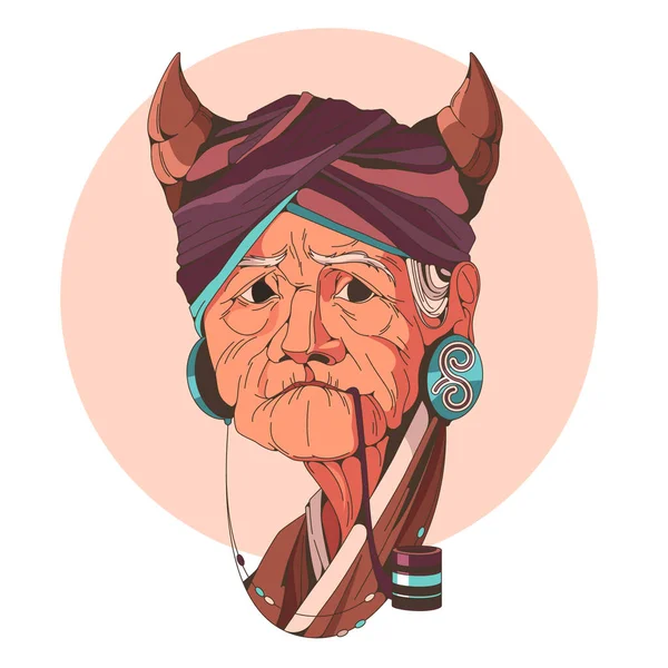 Vector Illustratie Van Een Oude Rokende Etnische Vrouw Nationale Kleren — Stockvector