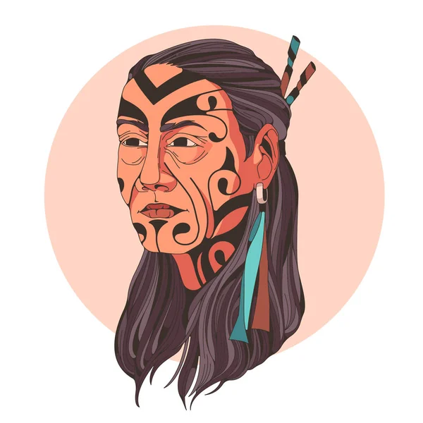 Vector Portret Illustratie Van Een Maori Man Lineaire Graphics Karakter — Stockvector