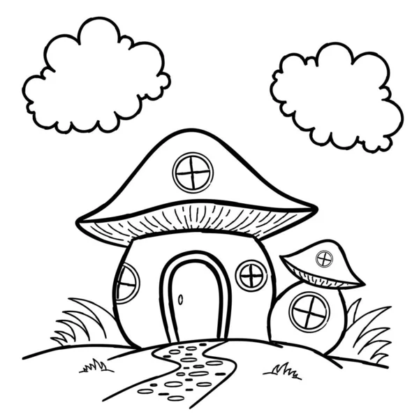 Doodle Mushroom House Cartoon Can Used Coloring Book Page Design — 스톡 벡터