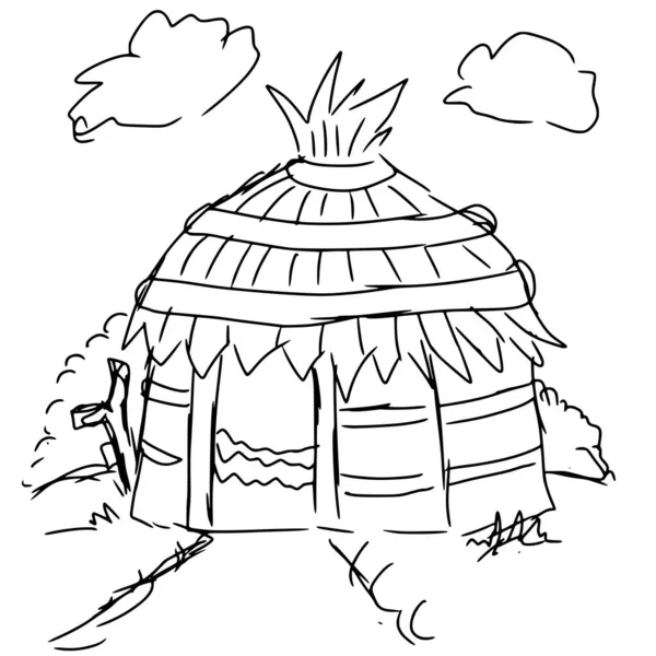 Hand drawn sketch of African village house.