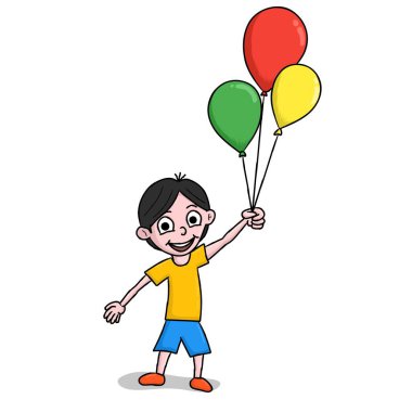 Beyaz arka planda ballon olan mutlu çocuk. Vektör el çizimi çizimi