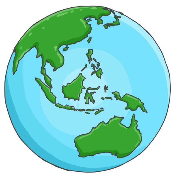 Globe Ikon Ausztrália Ázsia Világon Vektor Bolygó Föld Kézzel Rajzolt — Stock Vector