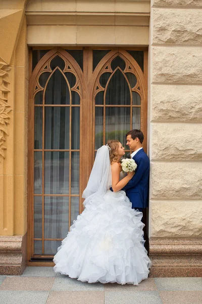 Recém-casados em um passeio no campo — Fotografia de Stock