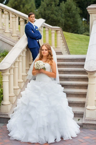 Recém-casados em um passeio no campo — Fotografia de Stock