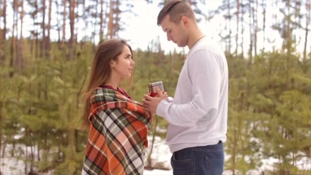 Happy couple in winter forest.Full hd video — Stock Video