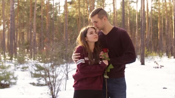 Happy couple in winter forest.Full hd video — Stock Video