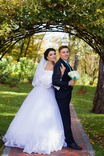 La sposa ha abbracciato teneramente lo sposo — Foto Stock