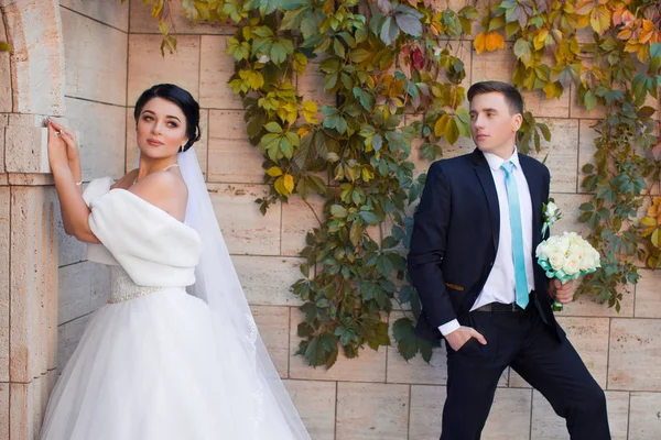 Stylisches Brautpaar posiert für Fotoshooting — Stockfoto