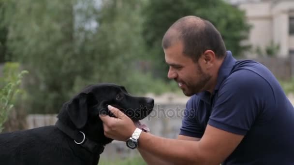 O homem abraçou o cão — Vídeo de Stock