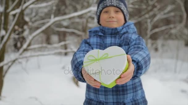 Pudełko Formie Serca Rękach Dziecka — Wideo stockowe