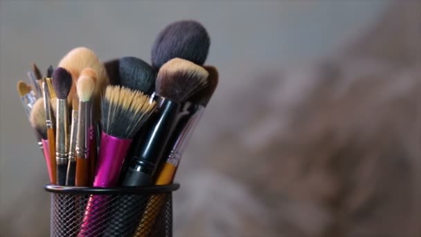 Pinceles Maquillador Rotación Círculo Vídeo Completo — Vídeos de Stock